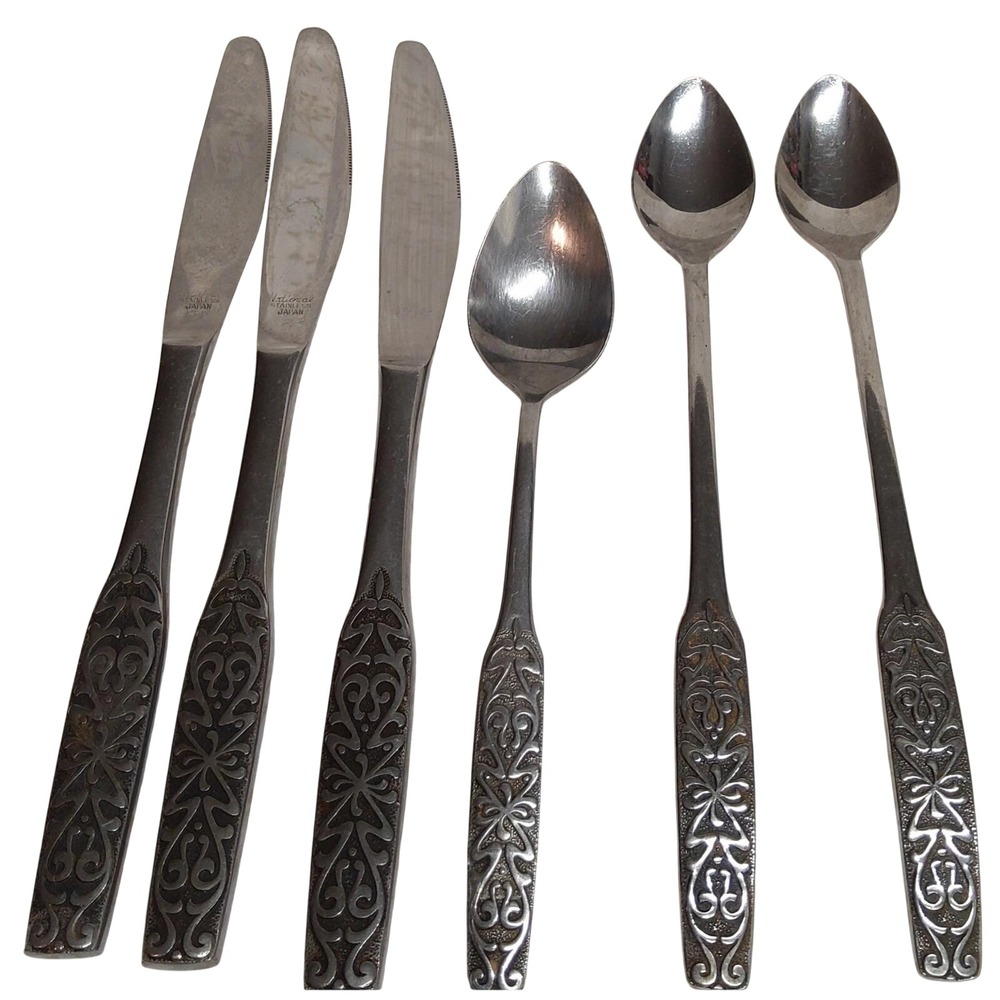 Vtg 6 pc National Silver VALINDA Stainless Silverware 3 Knives/1 Spoon/2 tsp